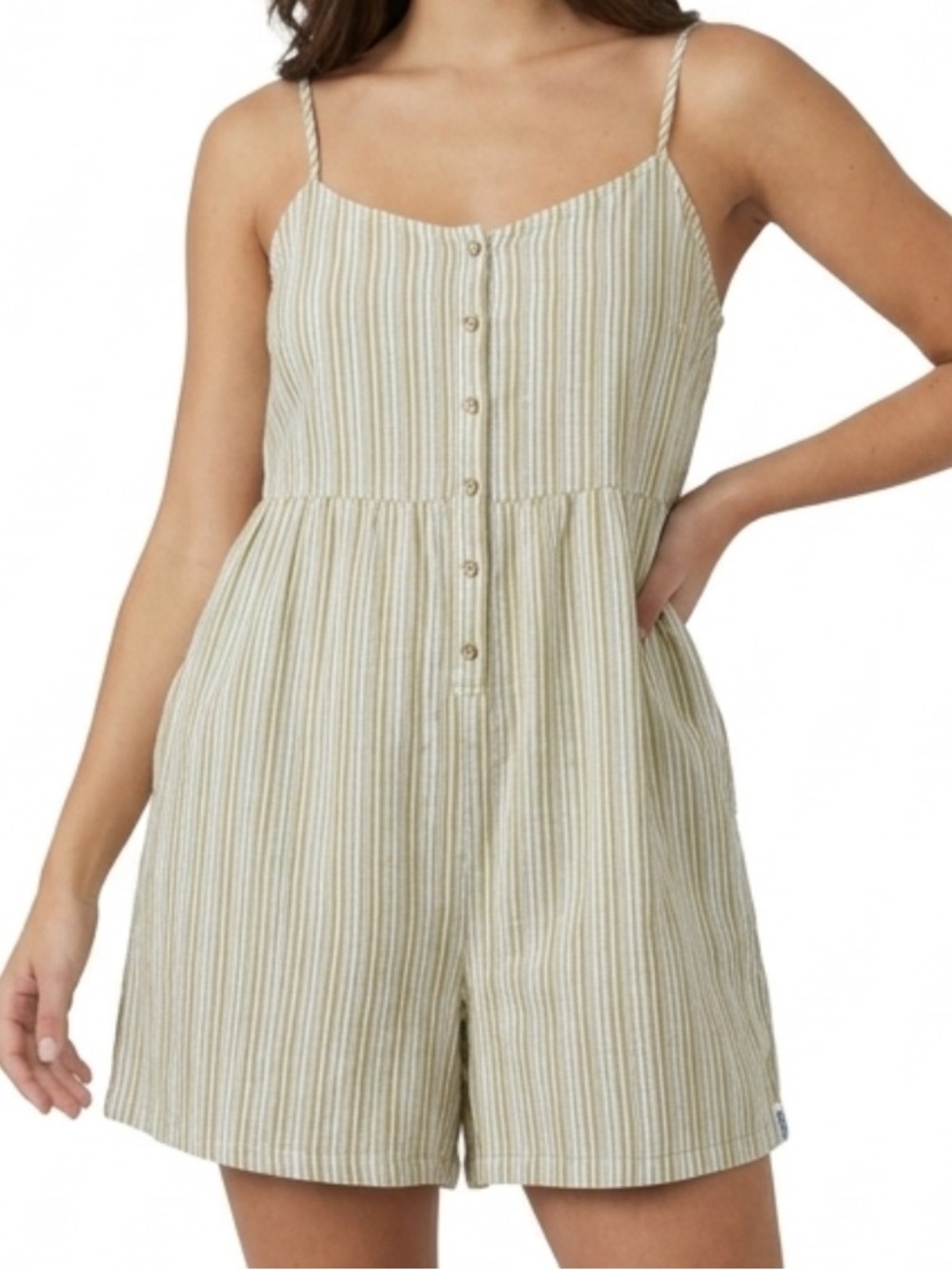 Rhythm size M 100% cotton short Striped Cream Button-Front Romper